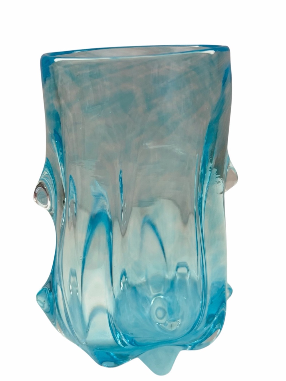 Vintage Art Glass Turquoise Aqua Blue Knobbly Vase
